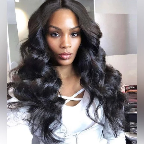 - Human hair blend lace front black wave wig Amazon.com : 250% Density HD Lace Front Wigs Human Hair  main image 3